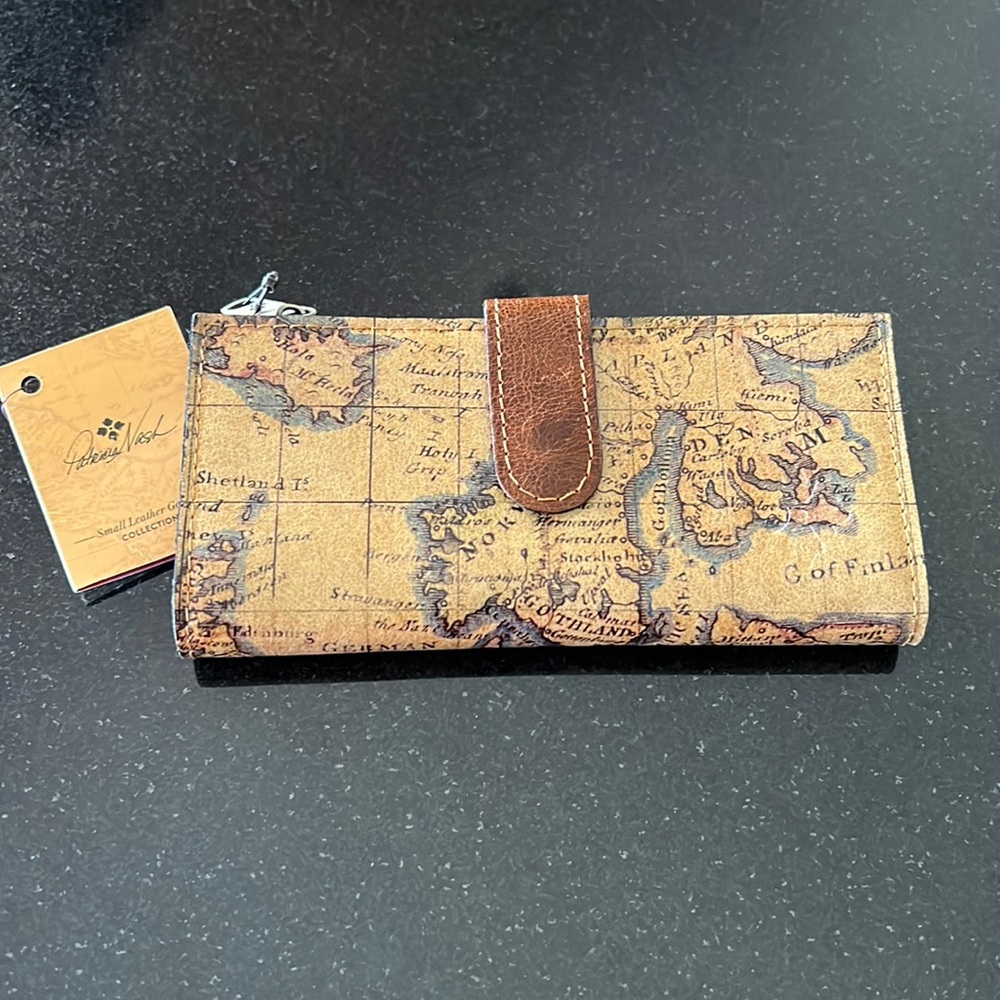 Patricia Nash European Map Collection Nazari Leather antique brass hardware.